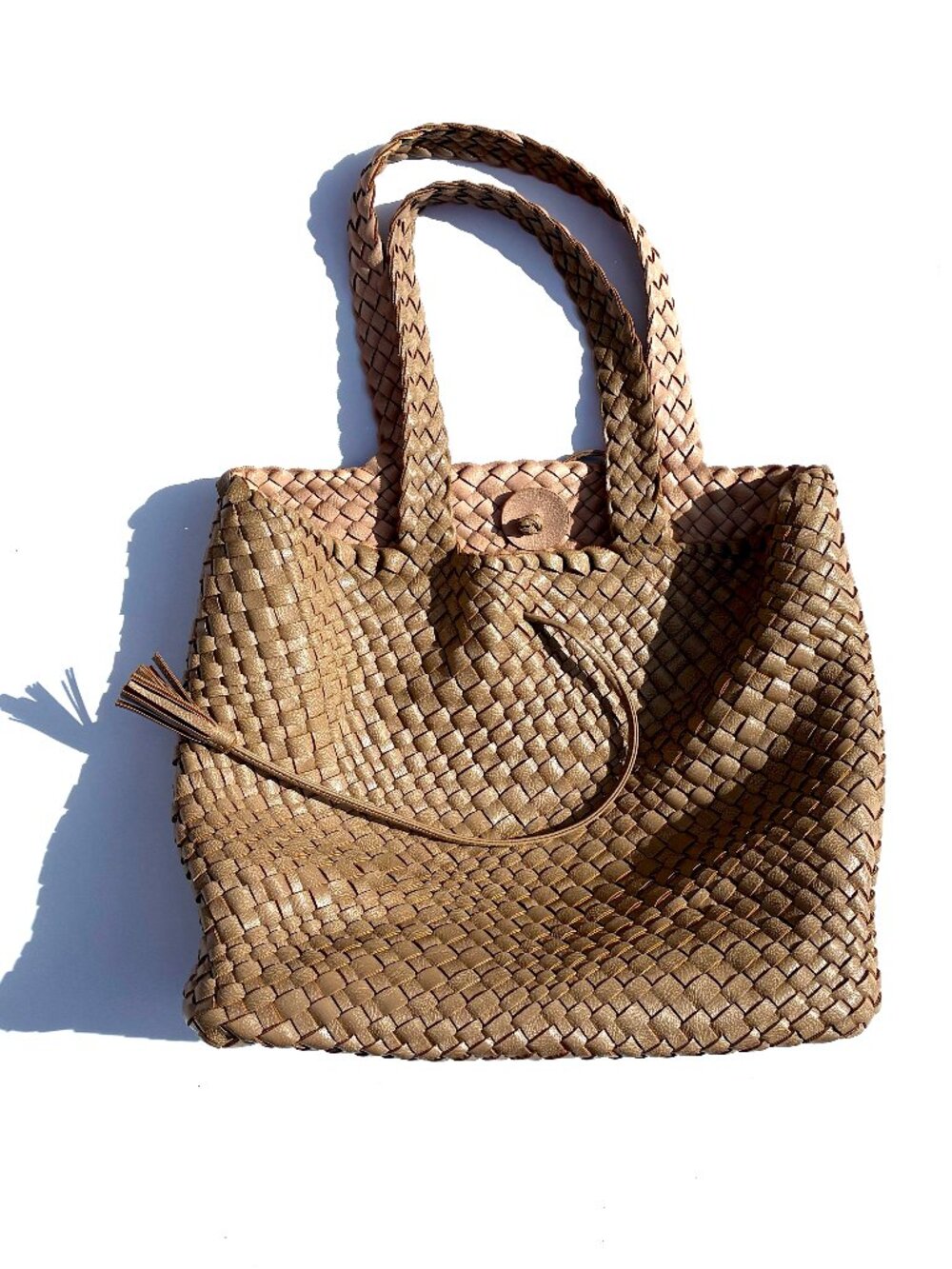 Women’s Woven Leather Tote Bag, Tan